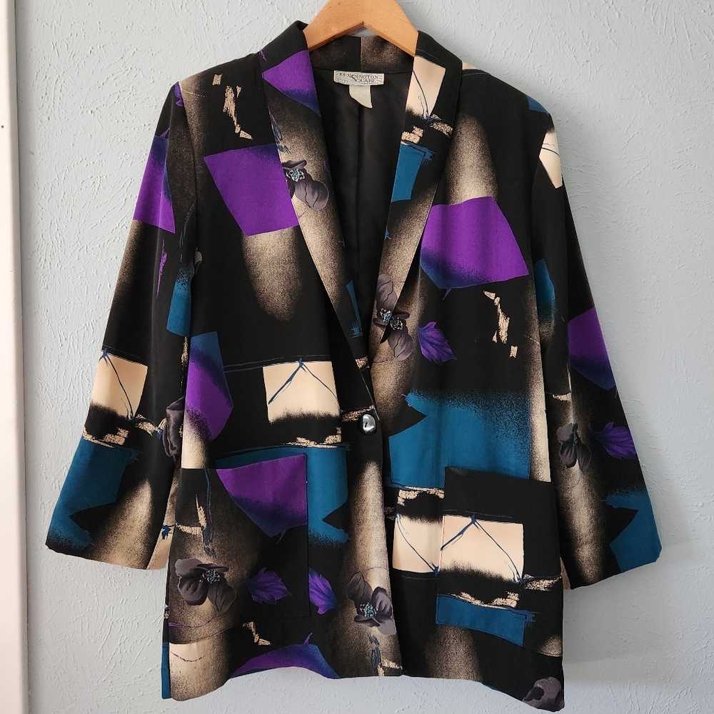Vintage 80s Abstract Geometric Memphis Style Blazer Jacket Statement Piece